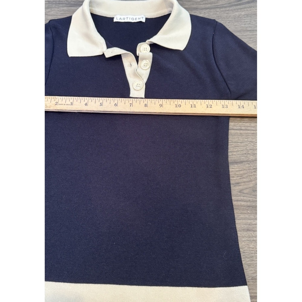 LARTIGENT Knit Polo Top Free Size Navy Cream Minimalist Quiet Luxury Chic - Picture 4 of 9